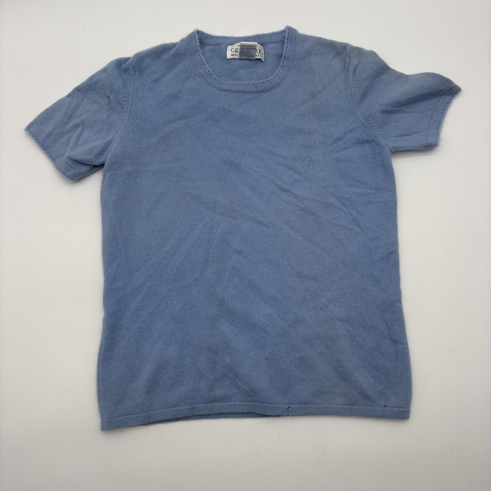 Sutton Studio Sweater Womens Small Blue Cashmere Crew Neck Short Sleeve Knit